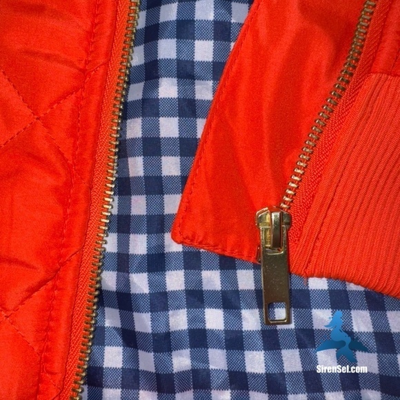 1063 NWT Crown & Ivy Puffer Vest - Plus Size 1X - Orange Vue/Blue Gingham - Picture 9 of 15